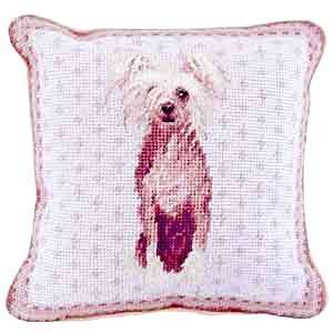  Chinese Crested Dog Needlepoint Pillow
