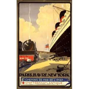  1920s Paris Havre New York French Line Poster