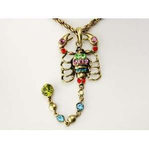   Inspired Multi Colored Dangerous Big Scorpion Gold Brass Tone Necklace