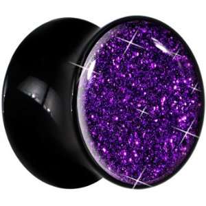    16mm  Black Acrylic Purple Haze Glitter Saddle Plug Jewelry