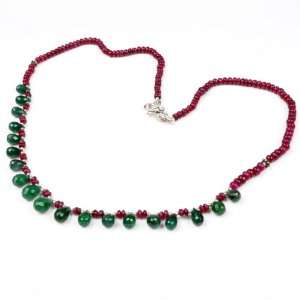   Handmade Designer 2 Strands Ruby & Emerald Drops Beaded Necklace