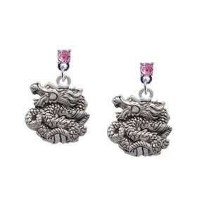   Chinese Dragon Light Pink Swarovski Post Charm Earrings Arts, Crafts
