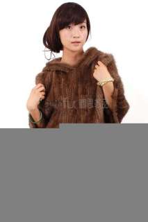Hooded Mink Fur Knitted Cape, pullover, pull on, turtleneck, slipover 