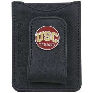  USC Trojans Black Leather Money Clip & Card Holder: Sports 