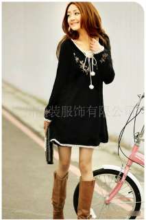 New Japen/Korea Women flower Knit tops Blouse sweater CMLC8729 Black 