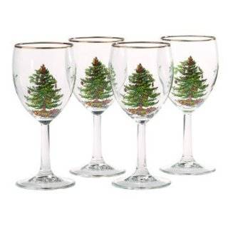 Spode Christmas Tree 13 Ounce Wine Goblets with Gold Rims, Set of 4 