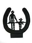   Holder Rustic Western BLACK horseshoe with Cowboy and Child cut out