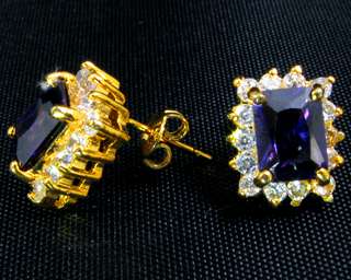 WEDDING Xmas Fashion Jewelry Princess Cut Purple Amethyst Yellow Gold 