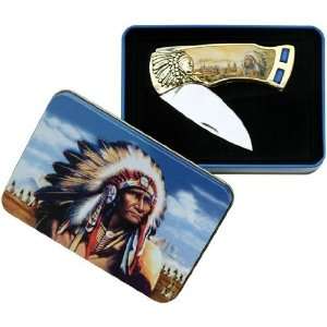  Indian Scene Jewel Collectable Pocket Knife Sports 