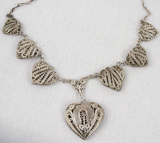 Lovely SILVER FILIGREE HEARTS Necklace~Pin Brooch~Bracelet JEWELRY SET 