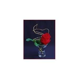  Red Rose Set in Crystal Cup 7H x 5.5L