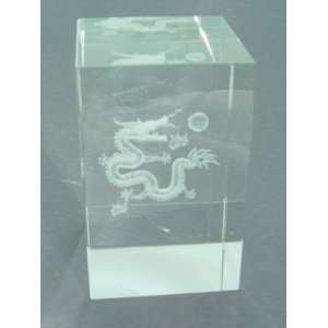  Asian Dragon Quartz Laser Cube & Lighted Stand Everything 