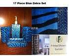 17pc Bath Accessory Set blue zebra shower curtain/ring Bathroom Vanity 