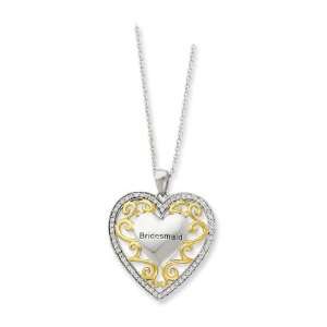  925 Silver Gold plated CZ Bridesmaid Heart Necklace 