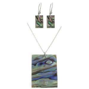 Sterling Silver Abalone Rectangle Drop Earrings and Pendant Set, 18