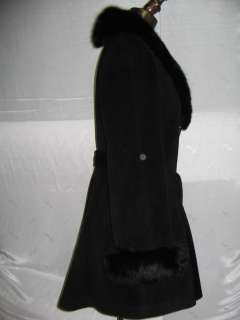 This is a new ladies black color wool mix fabric jacket with fox 