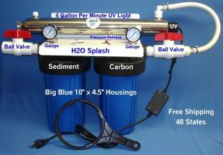 Big Blue 10 in Dual Whole House Water Filter / 6 gpm UV  