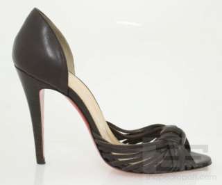   Louboutin Brown Leather Knotted Peep Toe Heels Size 37  