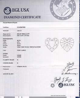 Large Diamond Heartshaped 1.64ct.s EGL Certified Beautifiul Loose 