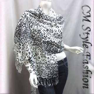 Leopard Animal Print Stole Scarf Shawl Wrap Black White  