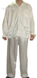   White Faux Silk/Satin Men Pajamas Pyjamas Set Sleepwear : Long sleeves