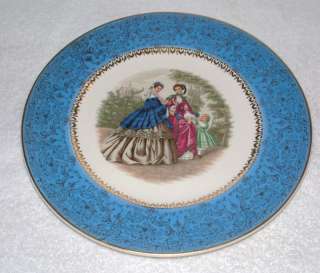 Century by Salem 23K Dinner Plate Blue Victorian Ladies  