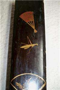 Antique Feather Hand Fan w/Original BLK. Lacquered Box w/Painted Gold 