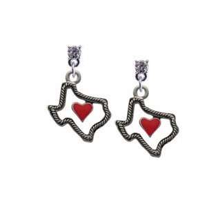 Open Rope Texas with Red Heart Clear Swarovski Post Charm 