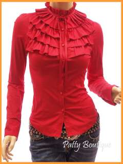 Ruffle Flounce Stand Collar Long Sleeved Blouse Tops  