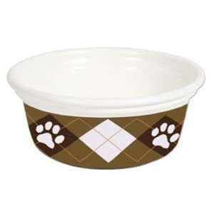  LG WHT Argyle Dog Bowl