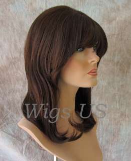  HAIR WIGS 100% Human Hair Bangs center skin part Medium Brown wig 