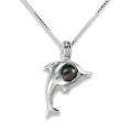 Sterling Silver Black Pearl Eye Dolphin Necklace (5 6 mm) MSRP 