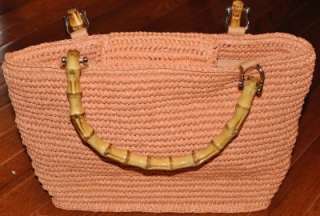 NWOT TALBOTS Peach Raffia Handbag with Bamboo Handles  
