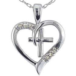 10k Gold Cross in Heart Diamond Accent Necklace (K L,I2 I3 