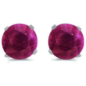  14K White Gold 4mm Round Ruby Stud Earrings: Jewelry