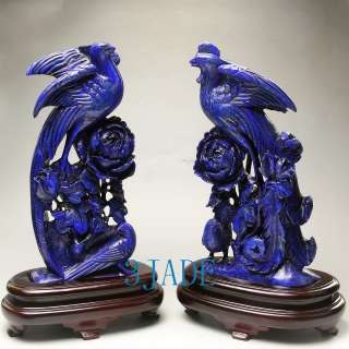 Genuine Lapis Lazuli Phoenix Flower Statues Gemstone Carvings 