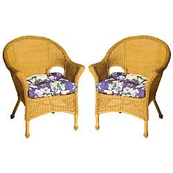 Pia Floral All weather Outdoor Purple Wicker Chair Cushions (Set of 2 