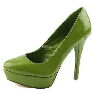 Platform Crinkle Patent High Heel Pump Shoe Green Lime  