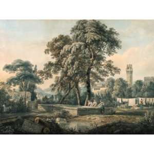   24 inches   An Italianate landscape with women wa