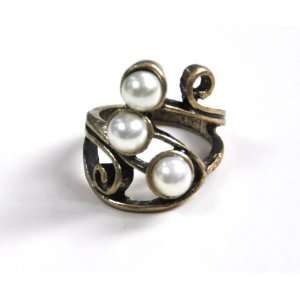  Art Deco vintage retro style bronze faux pearl ball ring jewelry 