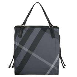 Burberry Grey/Navy Check Print Nylon Shopper Bag  Overstock