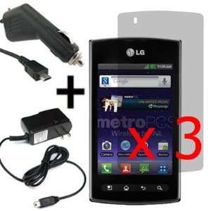   LG Optimus M+ MS695 x3 + Car + Home Charger Clear: Cell Phones