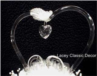 Glass Heart Crystal Swans Wedding Cake Topper Ornament  