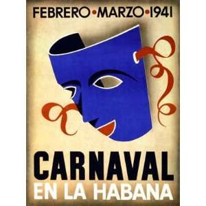  Vintage Poster Cuba Carnaval Habana Blue Mask Print Ad 