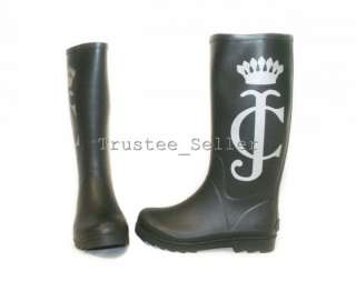 NEW Juicy Couture Womens Black Slick II JC Crown Logo Rubber Rainboots 