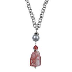 Charming Life Silvertone Cherry Quartz and Crystal 30 inch Necklace 