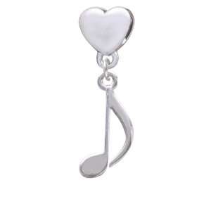 Silver Rounded Eighth Music Note European Heart Charm Dangle Bead 