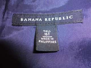 Banana Republic Dark Purple Cotton V Neck S/L Work Dress 16T Tall XL 