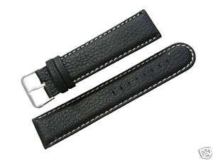 Black Leather Stitched Watch Band 24mm Long Mens New  