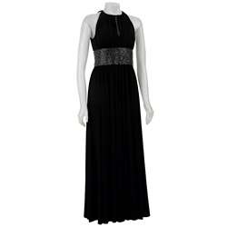 JS Boutique Womens Halter Neck Beaded Long Dress  